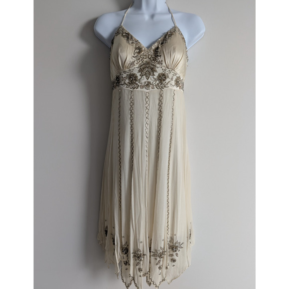 Vintage Cache Silk Dress Womens 4 Fairy Babydoll Angel Y2K Boho Beaded  Whimsical